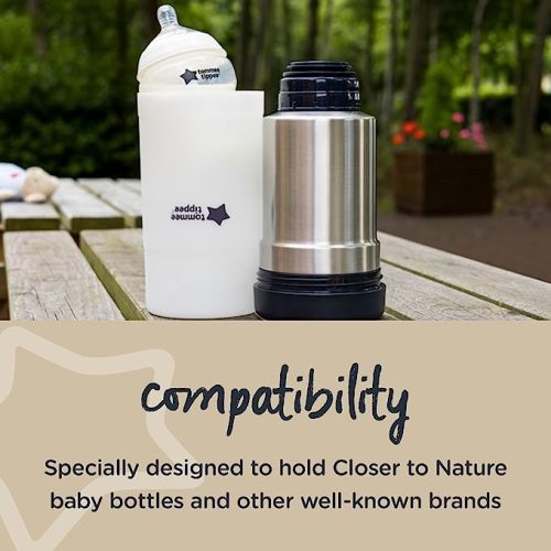 Tommee Tippee Portable Travel Baby Bottle and Food Warmer, Ideal for Travel, Thermal Insulation, Stainless Steel Flask with Leak-Proof Lid, BPA Free