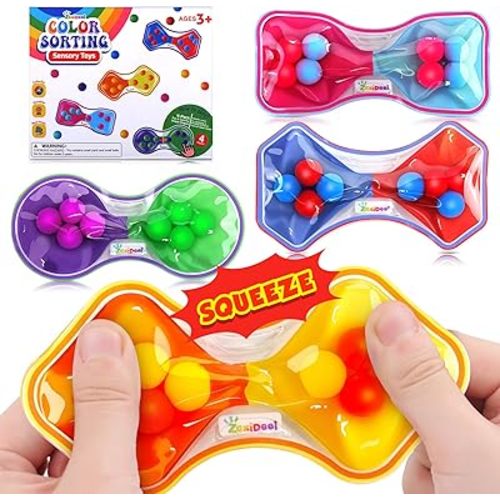 Sensory Fidget Toys for Kids Toddler: 4 Pack Color Sorting Sensory Toys for Autism - Squeeze Calming Toys for Toddler Girls Boys - Quiet Fidget Toys for Student Classroom for Kids