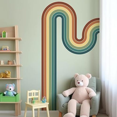 65" x 116" Large Removable Boho Rainbow Road Wall Decor - Colorful Self-Adhesive Pastel Sticker, Peel and Stick Giant Decal Wallpaper for Kids Baby Girl Bedroom Nursery (B)