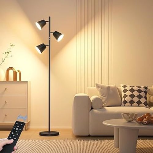 【Upgraded】LED Tree Floor Lamp, 36W Dimmable 2500 LM Modern Standing Lamp with Remote & Touch Control, 4 Color Temperatures, 3 Rotatable LED Light Floor Lamps for Living Room Bedroom Office-Matte Black