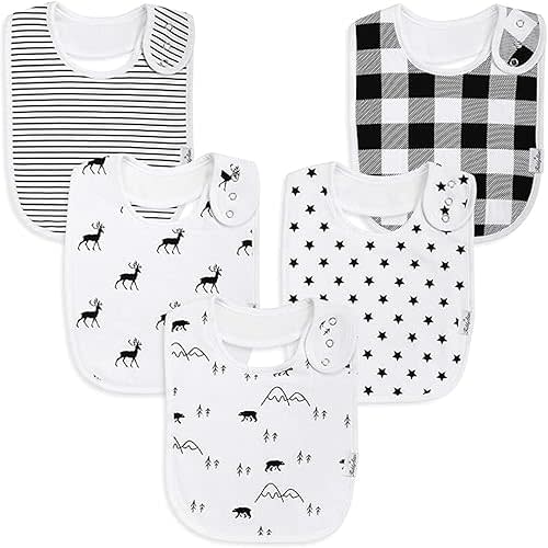 Double Layer Bandana Bibs - Multi Snaps Adjustable Organic Cotton Teething Bib - Absorbent Drooling Protection