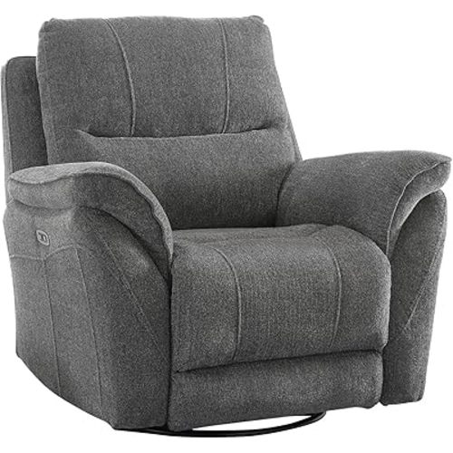 INZOY Glider Recliner Nursery Chair, Power Recliner Swivel Gider, Fabric Electric Swivel Recliner Rocker with Overstuffed Backrest, Power Recliner Chair Reclining Sofa for Living Room, Grey