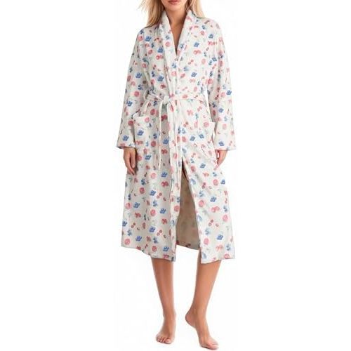 TIKITIDES Women Fleece Floral Fruit Print Bathrobe Valentine Robe Soft Flannel Lounge Robe Cute Lightweight Gown with Belt