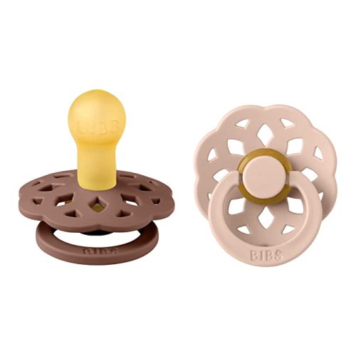 BIBS Pacifiers - Boheme Collection | BPA-Free Baby Pacifier | Made in Denmark | Set of 2 Woodchuck/Blush Color Premium Soothers | Size 0-6 Months