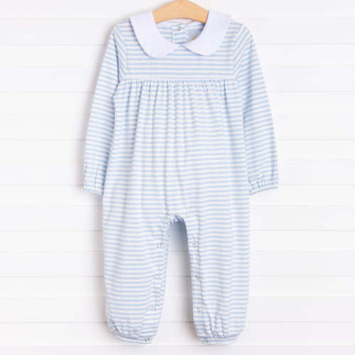 Smocked polkadot striped romper with collar