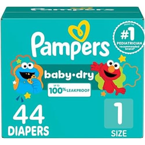 Pampers Diapers - Baby Dry - Size 1, 44 Count, Absorbent Disposable Infant Diaper (Packaging May Vary)