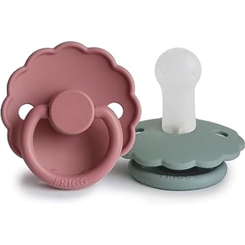FRIGG Daisy SilkySoft Silicone Baby Pacifier | Made in Denmark | BPA-Free (Dusty Rose/Lily Pad, 6-18 Months)