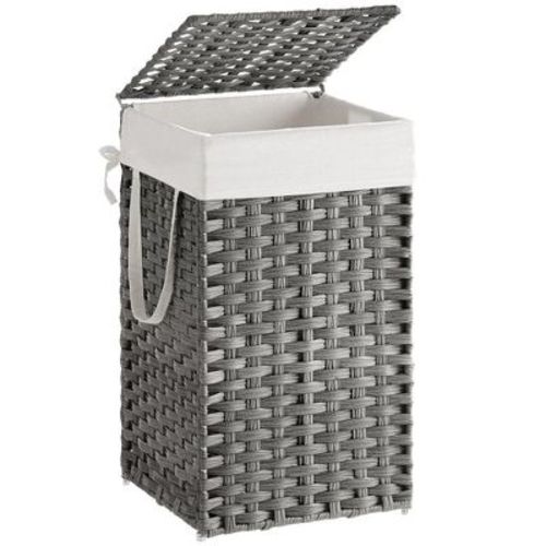 Songmics 23.8 Gal (90l) Laundry Hamper Laundry Basket With Lid And Handles Wicker Hamper White