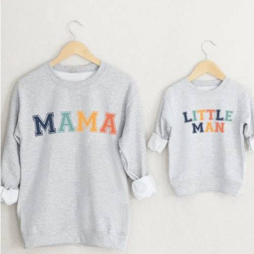 Mama and Little Man Matching Sweatshirts - Heather Gray