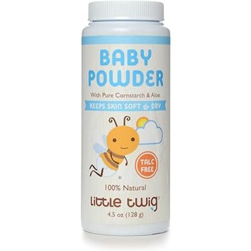 Little Twig Baby Powder, Natural Plant Derived Formula with Cornstarch and Aloe, 100% Talc-Free Powder, Fragrance-Free, 4.5 oz