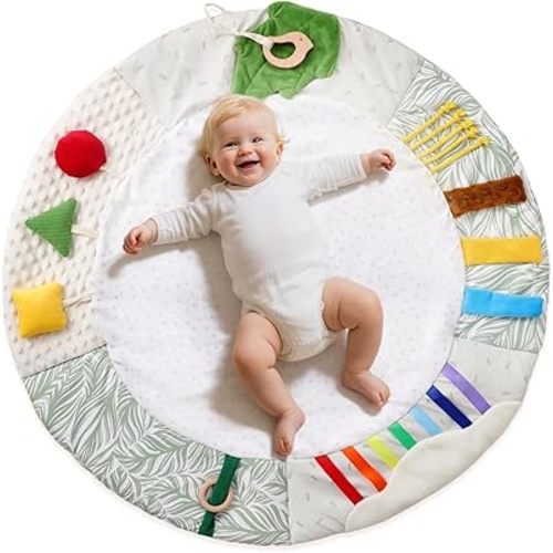 Montessori Baby Play Mat for Early Learning, Tummy Time Playmat, Activity Mat with 5 Development Zones, for Motor Skills & Sensory Development, Baby Essentials Gift