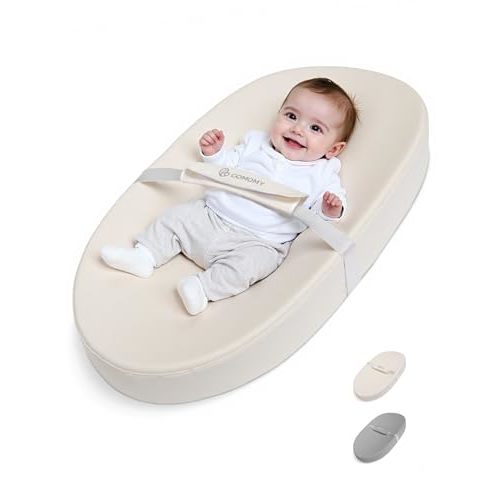 COMOMY Baby Changing Pad with Wipeable & Waterproof PU Cover, Contoured Diaper Changing Pad for Dresser with Non-Slip Safety Belt, Portable and Lightweight, Large Cushioned Foam, Creamy White