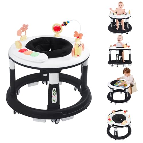 Baby Walker, 5 in 1 Baby Walkers for Boys Girls 6-12 Months, Foldable Baby Walker with Wheels with Bouncer & Learning Mode, Music, Adjustable Heights