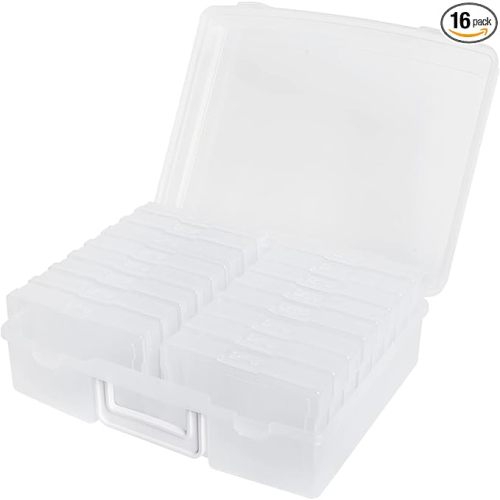 novelinks Transparent 4" x 6" Photo Cases and Clear Craft Keeper with Handle - 16 Inner Cases Plastic Storage Container Box (Clear)