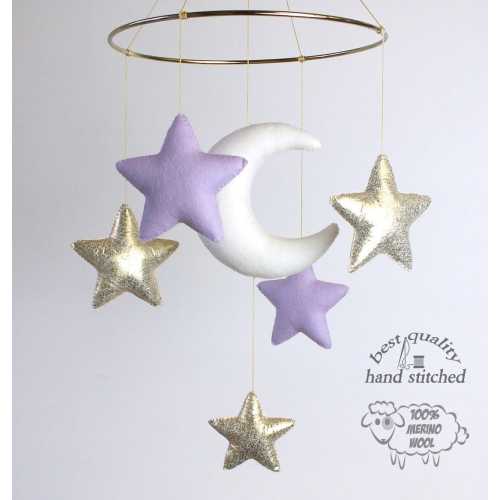 Baby Mobile, White Lavender Gold Baby Mobile, Baby Crib Mobile, Stars Baby Mobile, Nursery Decor, Gift Packaging