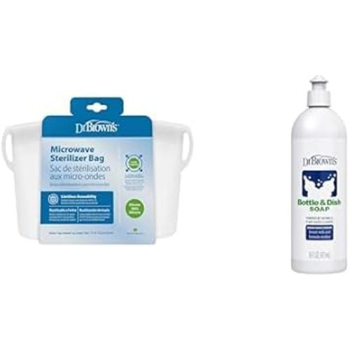Dr. Brown's Reusable Silicone Sterilizer Bag, Bottle & Dish Soap Bundle - Steam Sterilizes Baby Bottles, Breast Pump Parts & Toddler Accessories