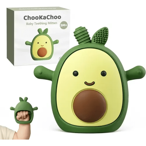 Baby Teething Toy Silicone Avocado Teething Mitten for Babies Over 3 Months Anti Dropping Wrist Hand Teethers Baby Chew Toys for Sucking Needs, BPA Free