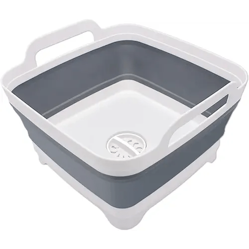 Goderewild 2.4 Gal(9L) Collapsible Dish Basin with Drain Plug, Space Saving Outdoor Multiuse Foldable Sink Tub, Dishpan, Kitchen Storage Tray for Camping, Vegetable Washing, RV