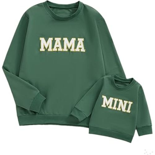 Mommy and Me Letter Print Matching Family Outfits Long Sleeve Crewneck Casual Sweatshirt T-Shirt