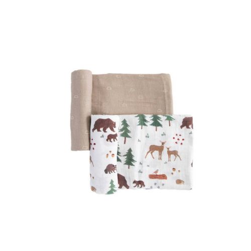 Red Rovr Organic Cotton Muslin Swaddle Blanket - Bear Buddies - 2pk