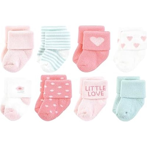 Hudson Baby Baby Infant Girl Cotton Rich Newborn and Terry Socks, Little Love, 0-6 Months, Pink