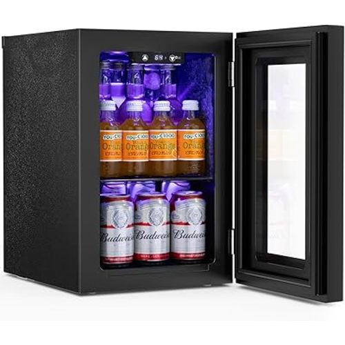 Antarctic Star 18L Beverage Refrigerator Cooler 24Can, Mini Fridge with Quiet Compressor, LED Light,Freestanding Small Fridge with Electronic Temperature Control for Home and Bar(40-61 ℉)
