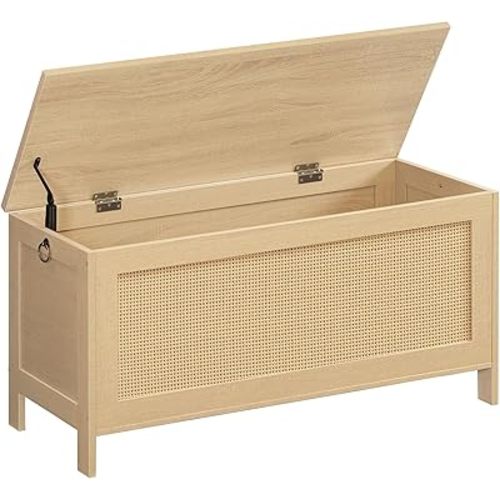 HOOBRO Storage Bench, Toy Chest, Storage Chest with Faux Rattan Decoration, Large Toy Box, 39.4'' Toy Storage Organizer, Safety Hinge and Sturdy Support, for Living Room, Bedroom, Natural NL101CW01