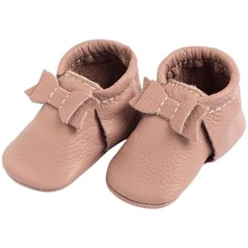 Freshly Picked First Pair Bow Moccasins for Infant Girls - Leather Baby Moccasins - Soft Sole, Barefoot Shoes