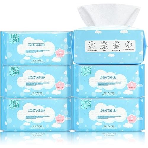 HAPPY BUM Dry Baby Wipes, Large Baby Wipes, Unscented Tissues for Sensitive Skin, 600 Count, Baby Necessities Facial Tissue