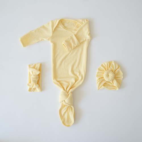 Sleeper and Headwrap Set in Banana Cream