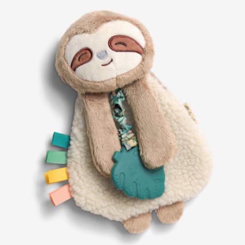 Itzy Ritzy - Itzy Lovey Including Teether - Baby Lovey with Teether, Textured Ribbons & Dangle Arms - Features Crinkle Sound, Sherpa Fabric and Minky Plush (Sloth)