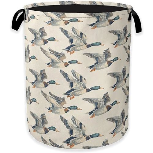 Vintage Mallard Duck Laundry Basket, Cloth Collapsible Nursery Hamper Storage Organization