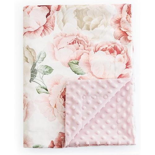 david's kids Micro Fleece Minky Baby Blanket for Girls with Double Layer and Soothing Raised Dots, Breathable and Soft Lightweight Receiving Blanket for Newborns, 30x40 Inches, Floral