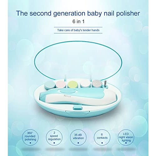 Electric Nail File Drill for Baby No Sharp Claws Hurt, 6 in 1 Safety Cutter Trimmer Clipper for Toes and Fingers (Blue)