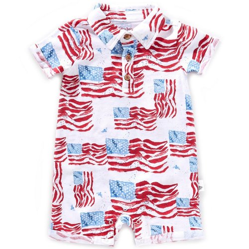 Burt's Bees Baby Newborn-24 Months Short Sleeve Americana Majestic Flags Romper