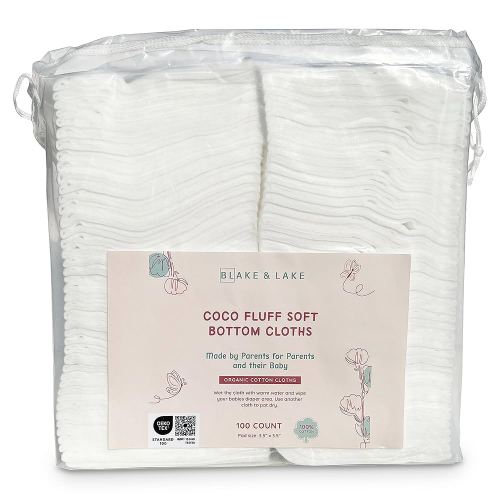 Organic Baby Dry Cotton Wipes for Diaper Change and Baby Bath Time Thick and Soft 100% organic cotton wipe Extra large size cotton squares fold out pads (300)
