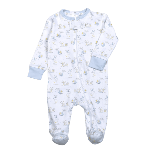 NRB-299 Nursery Rhymes Blue Pima Zipper Footie