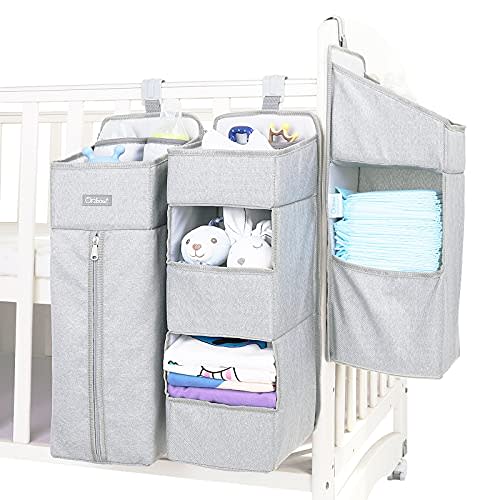Orzbow 3-in-1 Hanging Diaper Organization Storage for Baby Essentials | Nursery Organizer and Baby Diaper Caddy | Hang on Crib, Changing Table or Wall, Light Gray