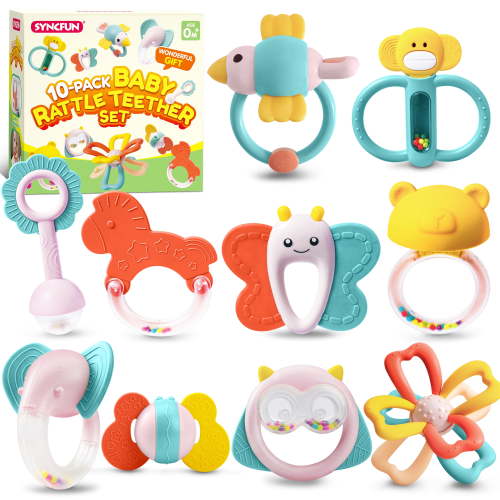 Joyfy Baby Rattles 0-6 Months, 10 Pack Baby Teething Toys, Soothing Teether for Baby, Newborn Baby Boy Girl Rattles Set Gifts