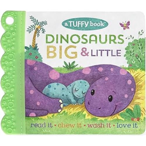 Tuffy Dinosaurs Big & Little Book - Washable, Chewable, Unrippable Pages With Hole For Stroller Or Toy Ring, Teether Tough, Ages 0-3 (Baby's Unrippable) (A Tuffy Book)