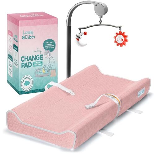 Changing Pad - Foam Contoured Baby Changing Pad for Dresser, Waterproof Diaper Changing Table Pad, Includes Soft, Removable & Washable Non-Slip Cover, Bonus Portable Toy Bar with Music Mode Included