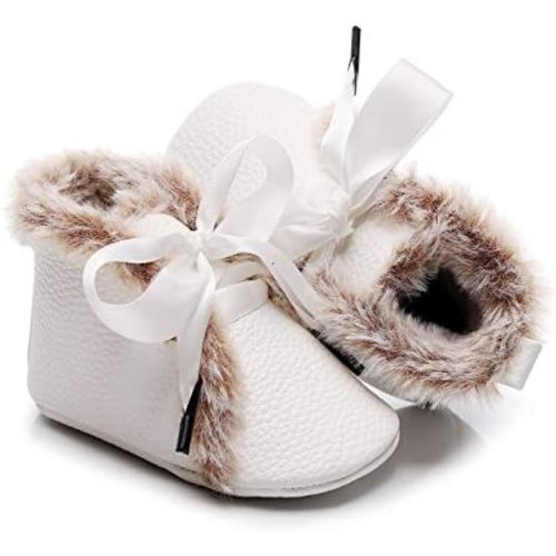 Bebila Winter Toddler Snow Boots - Lace up Baby Girls Boys Shoes Lace up Non-Skid Soft Sole Slippers Newborn Warm Ankle Fur Booties for Infant Newborn First-Walkers