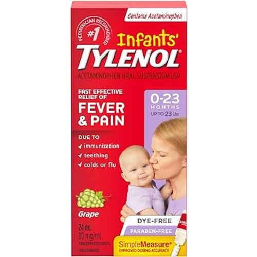 Tylenol Infant Fever, Teething and Pain Reliever for Baby, Grape Suspension Medicine, 24mL