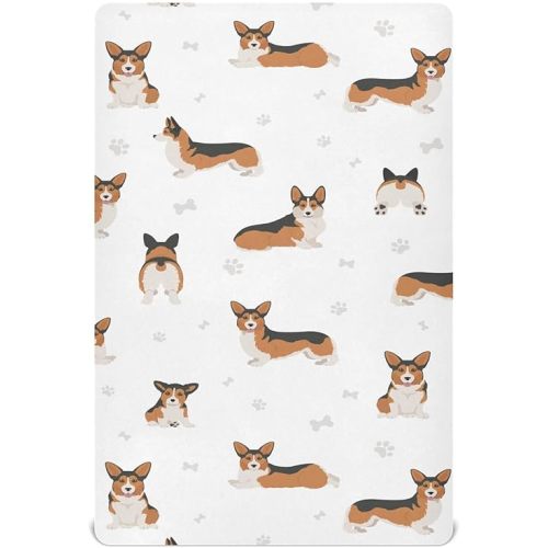 Crib Sheets for Boys Welsh Corgi Pembroke Tricolor Toddler Baby Girl Sheets for Crib,Neutral Mini Crib Nursery Mattress Sheets Fitted,Crib Mattress Soft & Breathable 52 * 28 * 9In