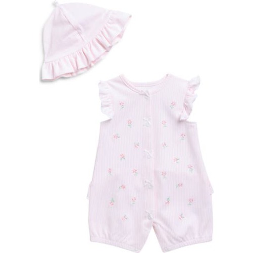 Embroidered Floral Romper & Hat Set, 3M