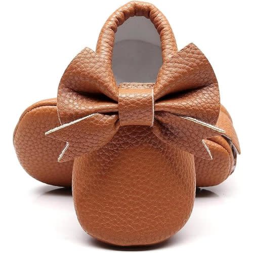 Bebila Double Bow Fringe Baby Moccasins - Soft Sole Baby Shoes Girls Toddler Crib Flats