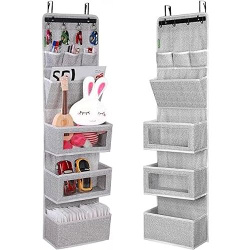 VICTORICH All-IN-ONE Over the Door Organizer, Super Behind the Door Storage Organizer with Door Rack and Large Clear Windows, Wall File Organizer, Hanging Organizer (New Grey)