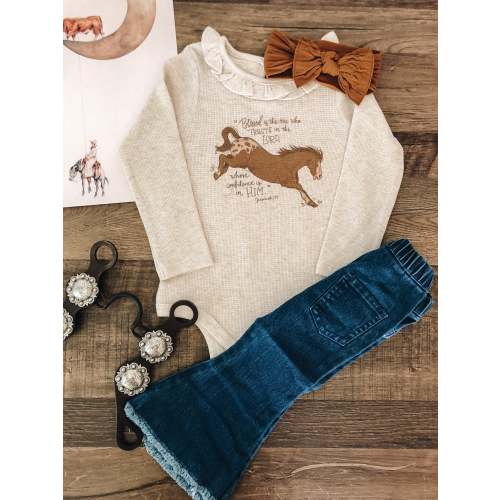 Bucking Horse with Scripture Waffle Bodysuit (Baby) - Heather Oat