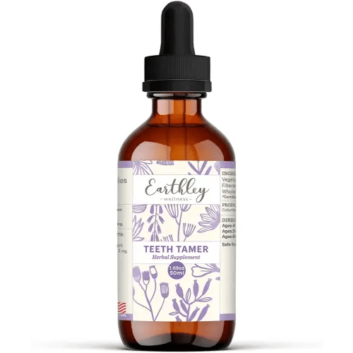 Earthley Wellness, Teeth Tamer, Natural Teething Relief, Soothes Drooling and Irritability Due to Teething or Toothaches, Pure, Organic Ingredients, Improved Label (1.69 oz)