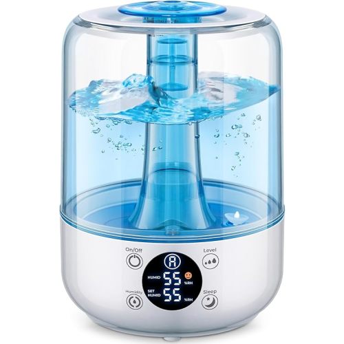HiLIFE Humidifiers for Bedroom, 3L Ultrasonic Cool Mist Humidifiers for Home Baby Nursery & Plants, Quiet Top Fill Air Humidifier Lasts Up to 30 Hours, Auto Shut-Off, Filterless